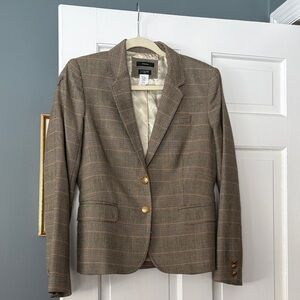 J. Crew Factory Tan Plaid Blazer with Gold Buttons